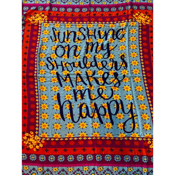 Sunshine On My Shoulders Makes Me Happy Cotton Sarong Wrap Boho Floral Fringe - Picture 3 of 8